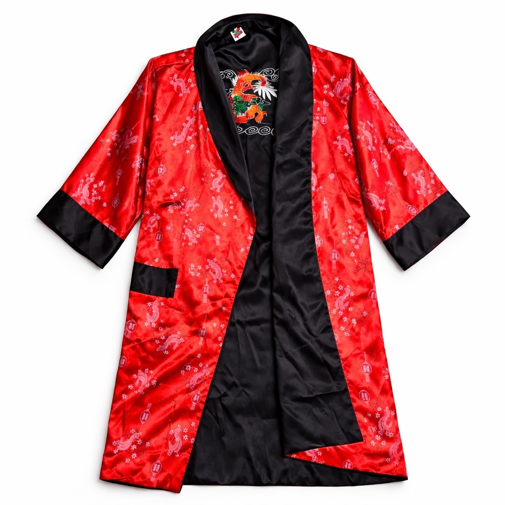 Red & Black Satin Dragon Robe | Thailand
